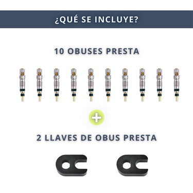IBRIQO® Kit 10 Obuses Válvula Presta + 2 Llaves para Bicicleta MTB y Road
